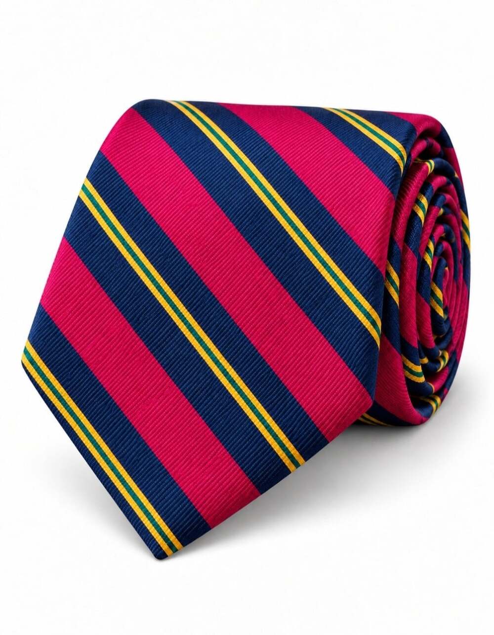 Huntington Pure Silk Tie Made USA Red Navy Gold Regimental Stripe 58x3.5"